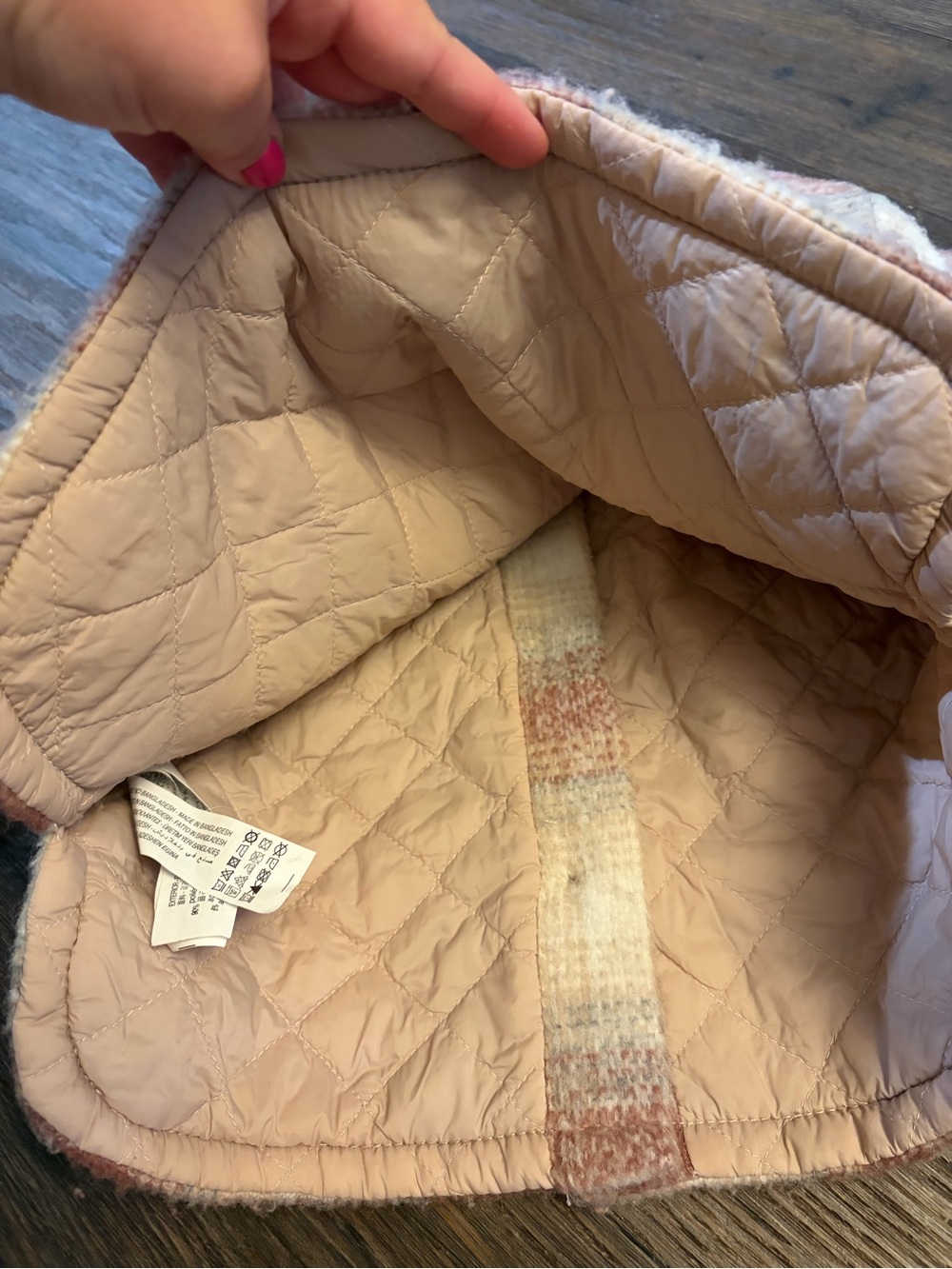 Zara Pink Plaid Wool Blend Oversized Quilted Lined Jacket Girls 2-3 Years - Picture 7 of 7